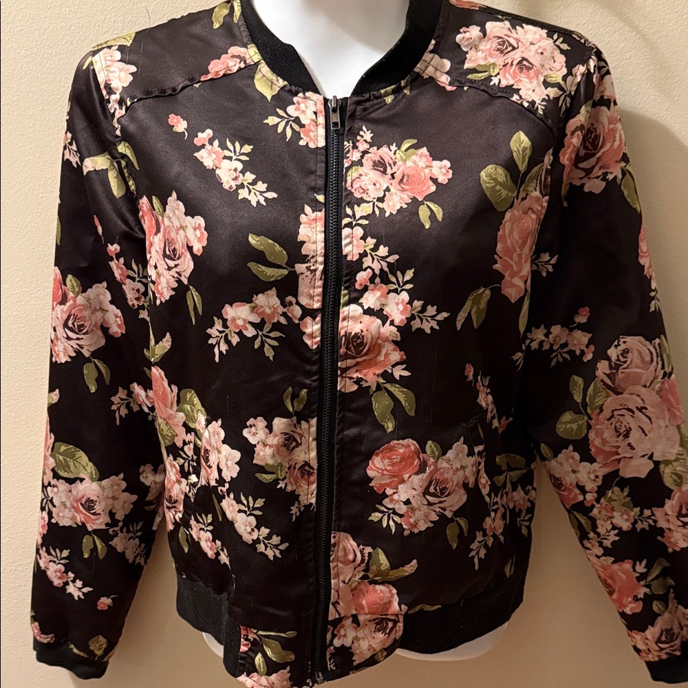 Floral Black Bomber Jacket